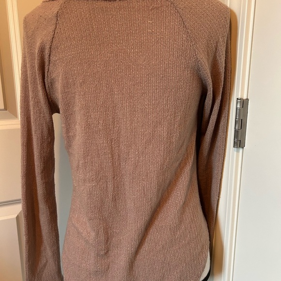 Sienna Sky brown V-neck, long sleeve waffle knit button down front top - Picture 3 of 4